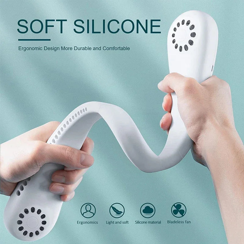 Portable Bladeless Mini Neck Fan with 1200mAh Rechargeable Battery and 3 Speed Settings for Summer Sports