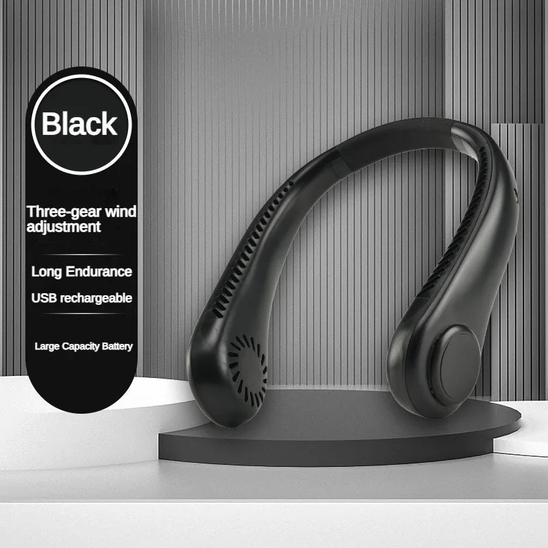 Portable Bladeless Mini Neck Fan with 1200mAh Rechargeable Battery and 3 Speed Settings for Summer Sports