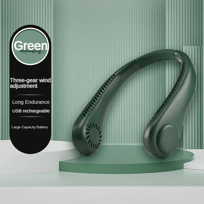 Portable Bladeless Mini Neck Fan with 1200mAh Rechargeable Battery and 3 Speed Settings for Summer Sports