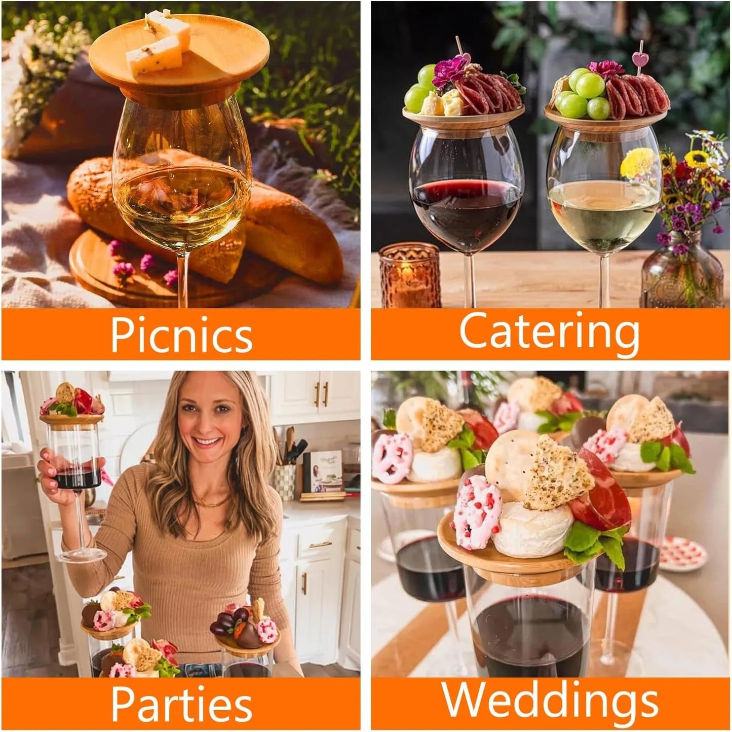 1/2/4 Pcs Bamboo Wine Glass Topper Coasters Plate, Wine Glass Charcuterie Board Topper for Family Gatherings, Restaurants, Bars