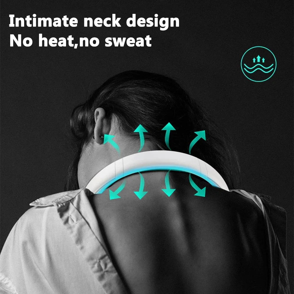 Portable Bladeless Mini Neck Fan with 1200mAh Rechargeable Battery and 3 Speed Settings for Summer Sports