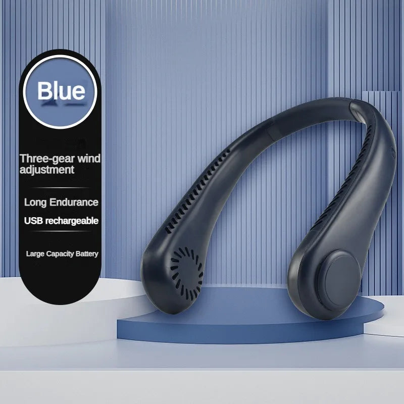 Portable Bladeless Mini Neck Fan with 1200mAh Rechargeable Battery and 3 Speed Settings for Summer Sports