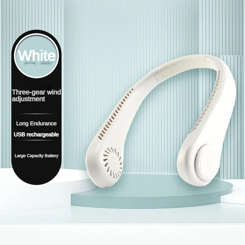 Portable Bladeless Mini Neck Fan with 1200mAh Rechargeable Battery and 3 Speed Settings for Summer Sports