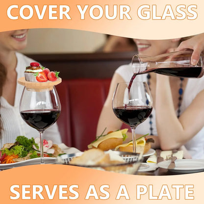 1/2/4 Pcs Bamboo Wine Glass Topper Coasters Plate, Wine Glass Charcuterie Board Topper for Family Gatherings, Restaurants, Bars